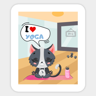 Cat doing yoga in the gym Sticker